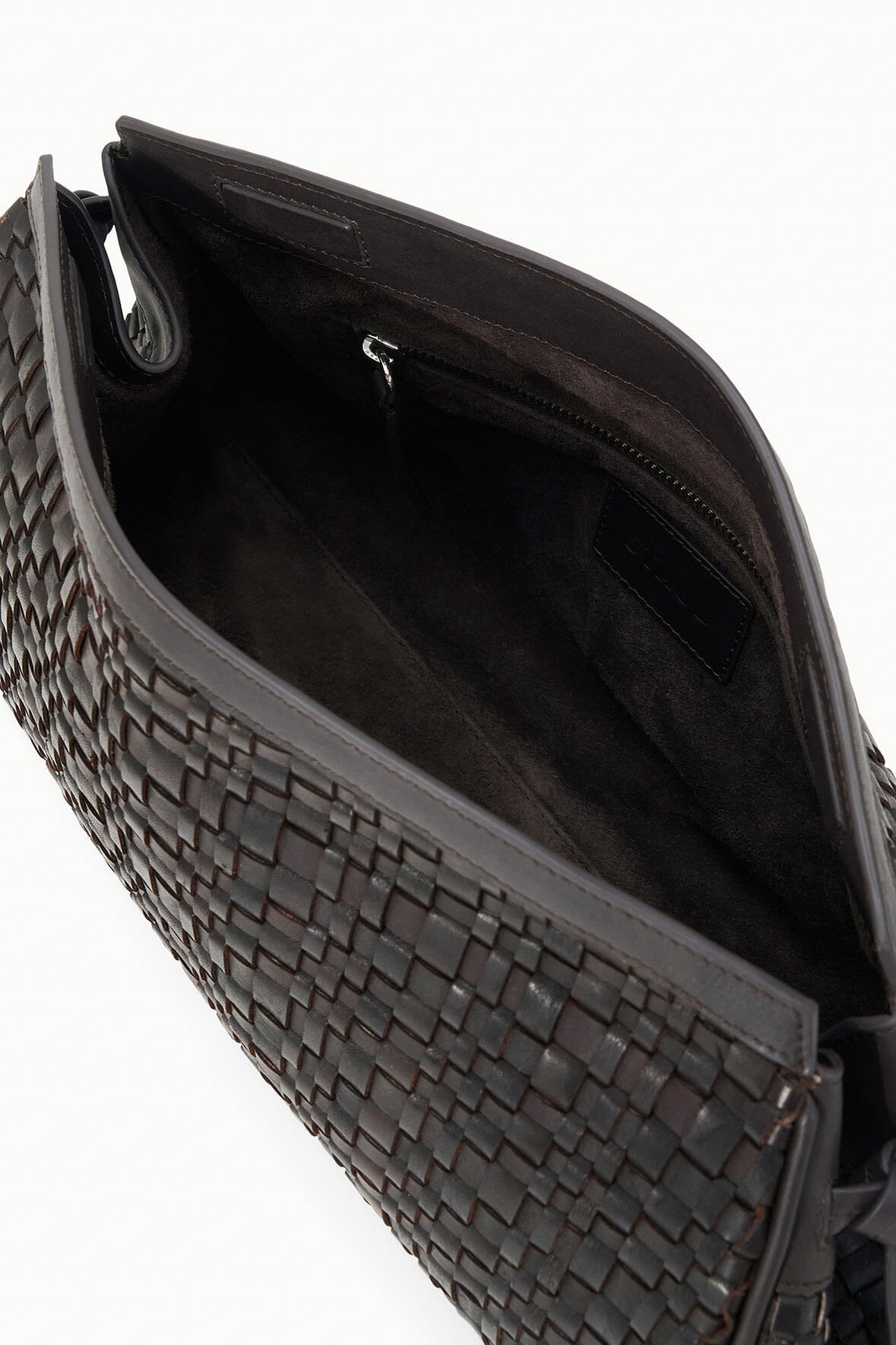 Image MAUDE SOFT CLUTCH | ESPRESSO WOVEN LEATHER 6 of 6 and Clicking this image will trigger a zoom pop-up