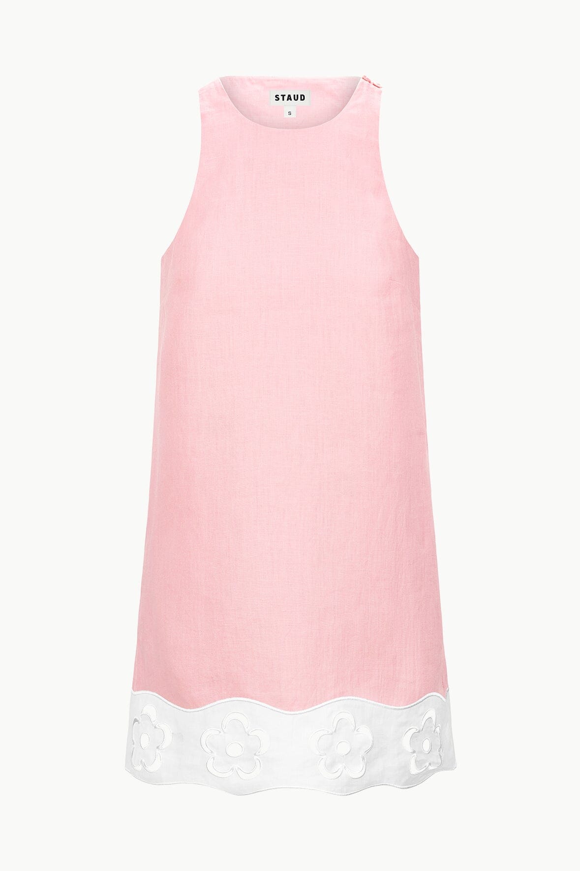 STAUD MIKA LINEN DRESS FADED BLUSH WHITE