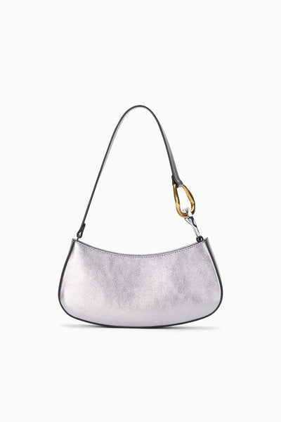 Ollie Bag Pewter Metallic Leather Mini Shoulder Bag | STAUD