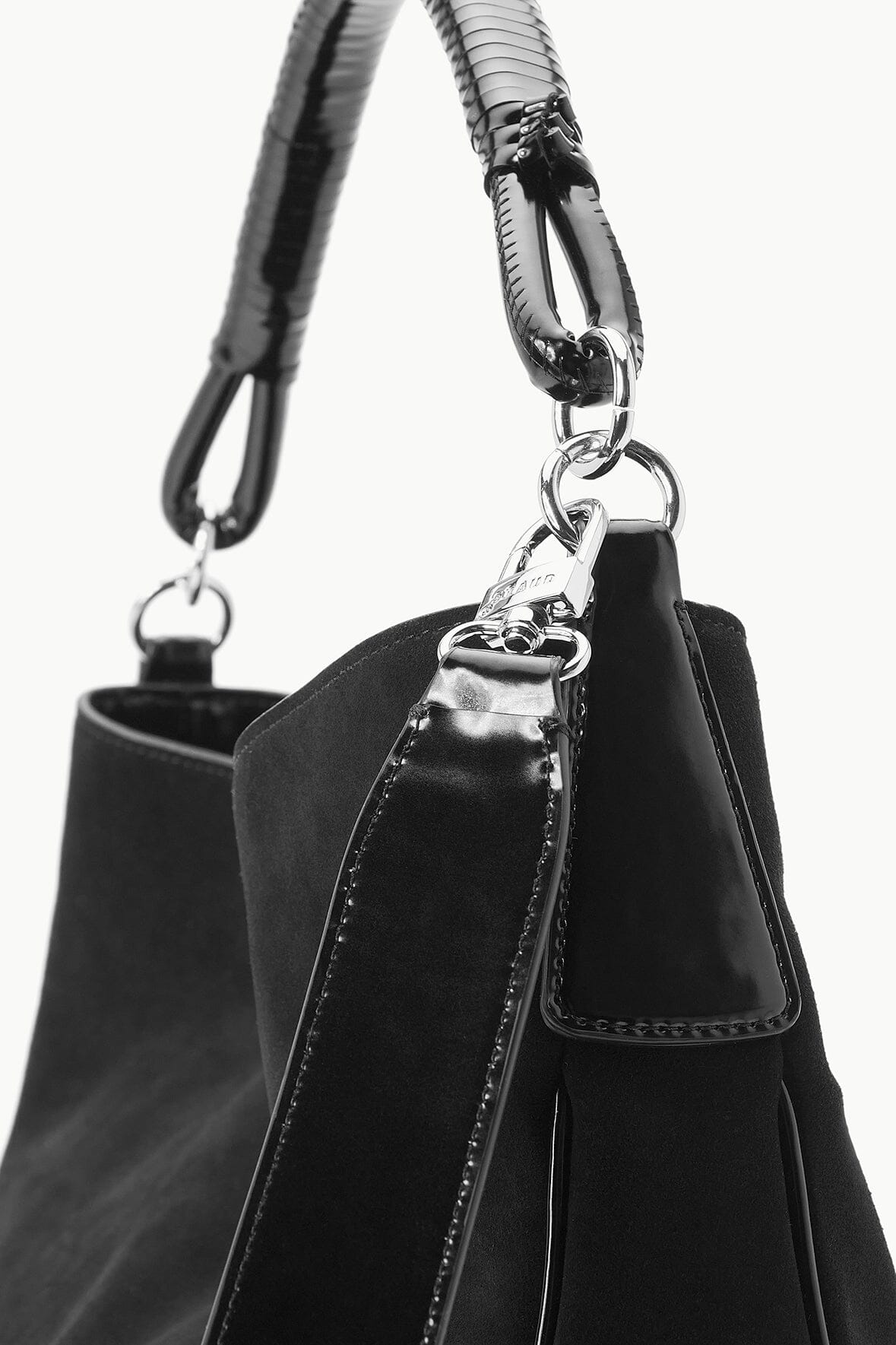 Leather Hobo Shoulder Bag : Black Hair Calf and Suede Leather