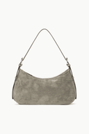 Dark gray hobo shoulder bag with metal hardware and short top handles