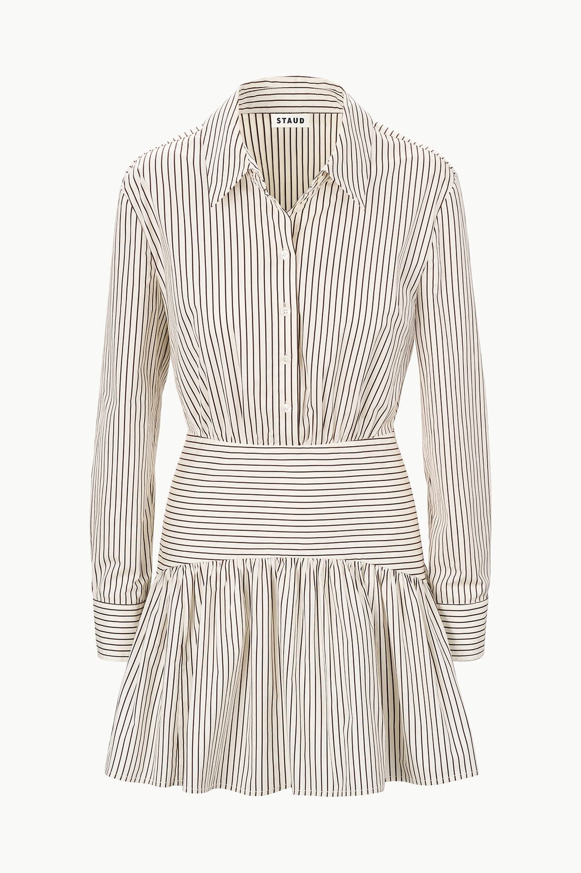 Image ROCCO MINI DRESS | IVORY DARK OAK MICRO STRIPE 5 of 5 and Clicking this image will trigger a zoom pop-up