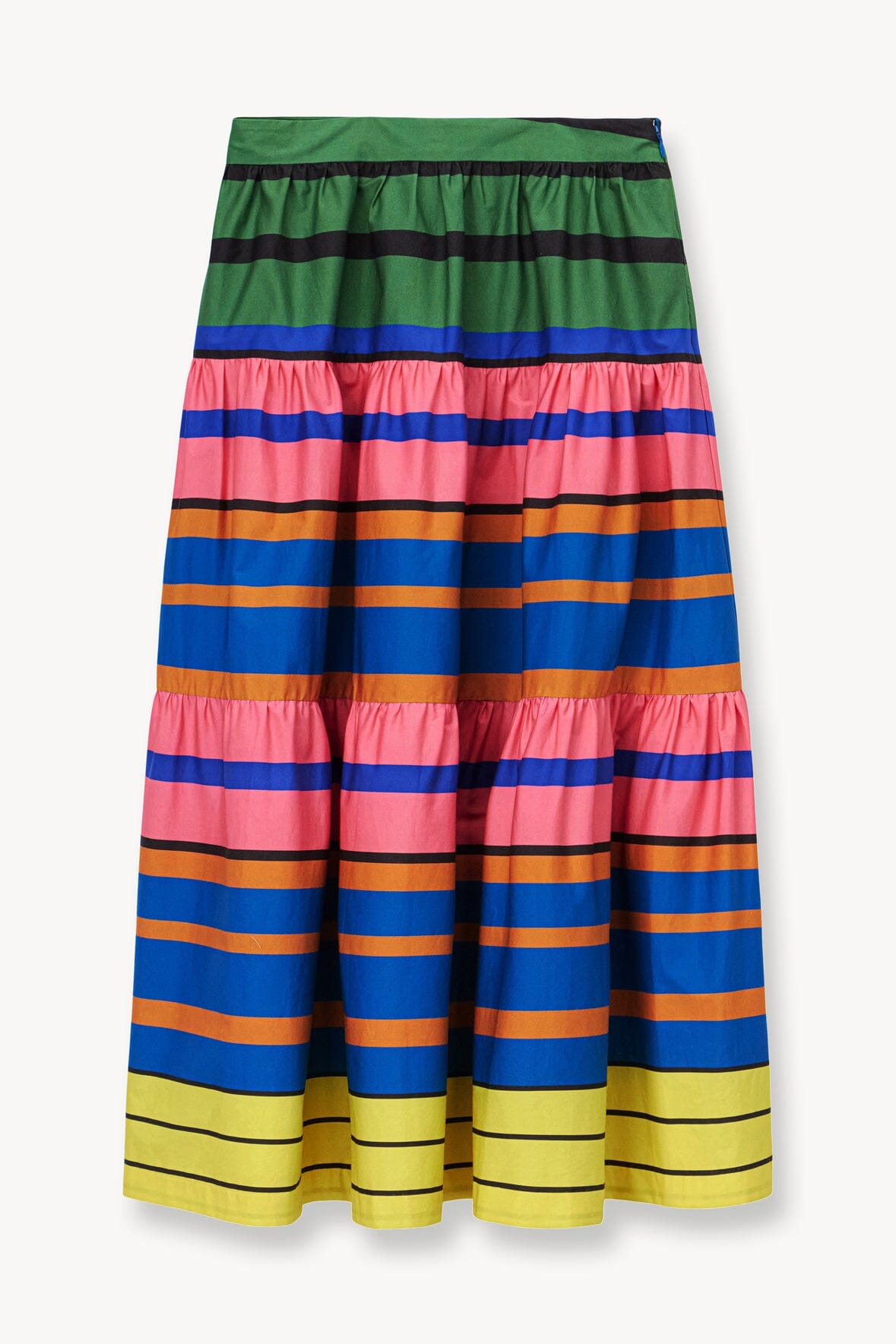 White sand contrast stripe midi outlet skirt in green multi