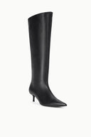 Black knee-high kitten heel boot, angled side view
