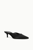 SEBASTIAN KITTEN HEEL MULE | BLACK SATIN