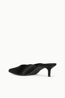 SEBASTIAN KITTEN HEEL MULE | BLACK SATIN
