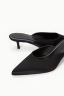 SEBASTIAN KITTEN HEEL MULE | BLACK SATIN