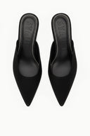 SEBASTIAN KITTEN HEEL MULE | BLACK SATIN