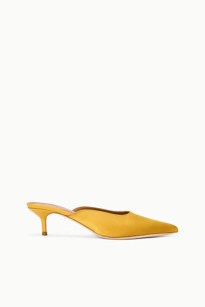 【新品未使用品】YELLO PETAL MULES STAUD SEBASTIAN KITTEN HEEL MULE GOLDENROD SATIN
