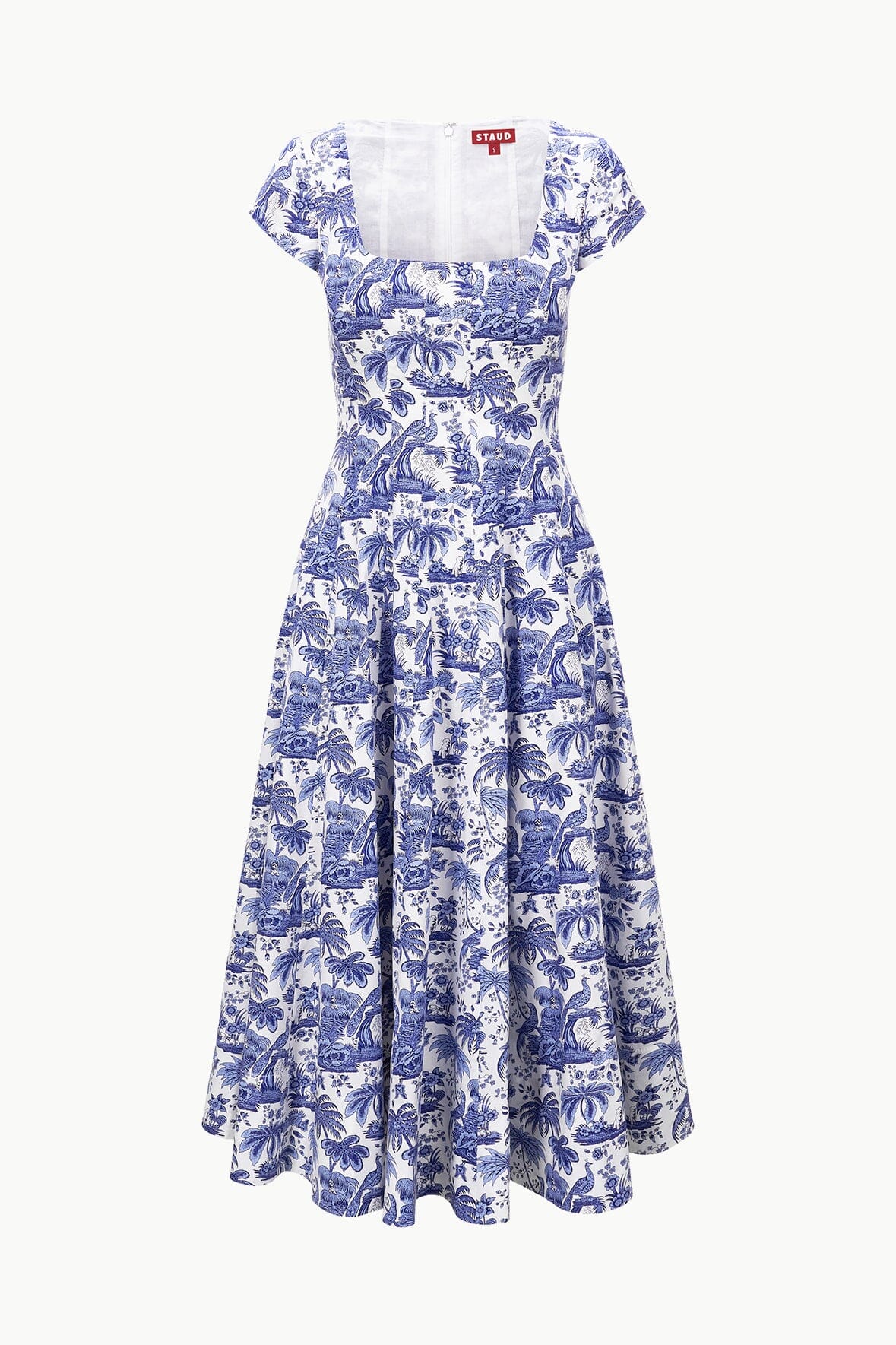 Staud Short Sleeve Wells Dress Blue Toile Staud Short Sleeve Wells Dress Blue Toile