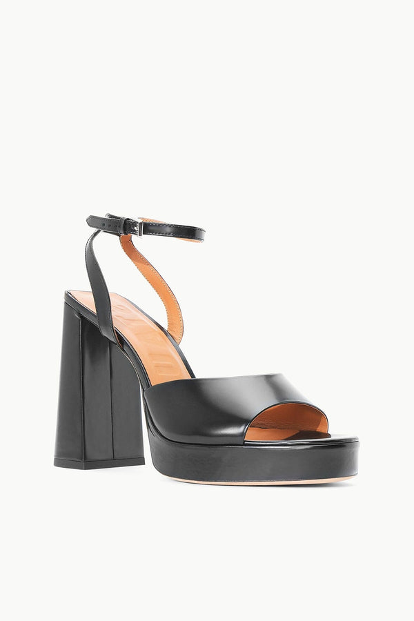 STAUD Womens Black Crinkle Top Ankle Strap Padded Solange Open Toe Block Heel Buckle Dress Heeled