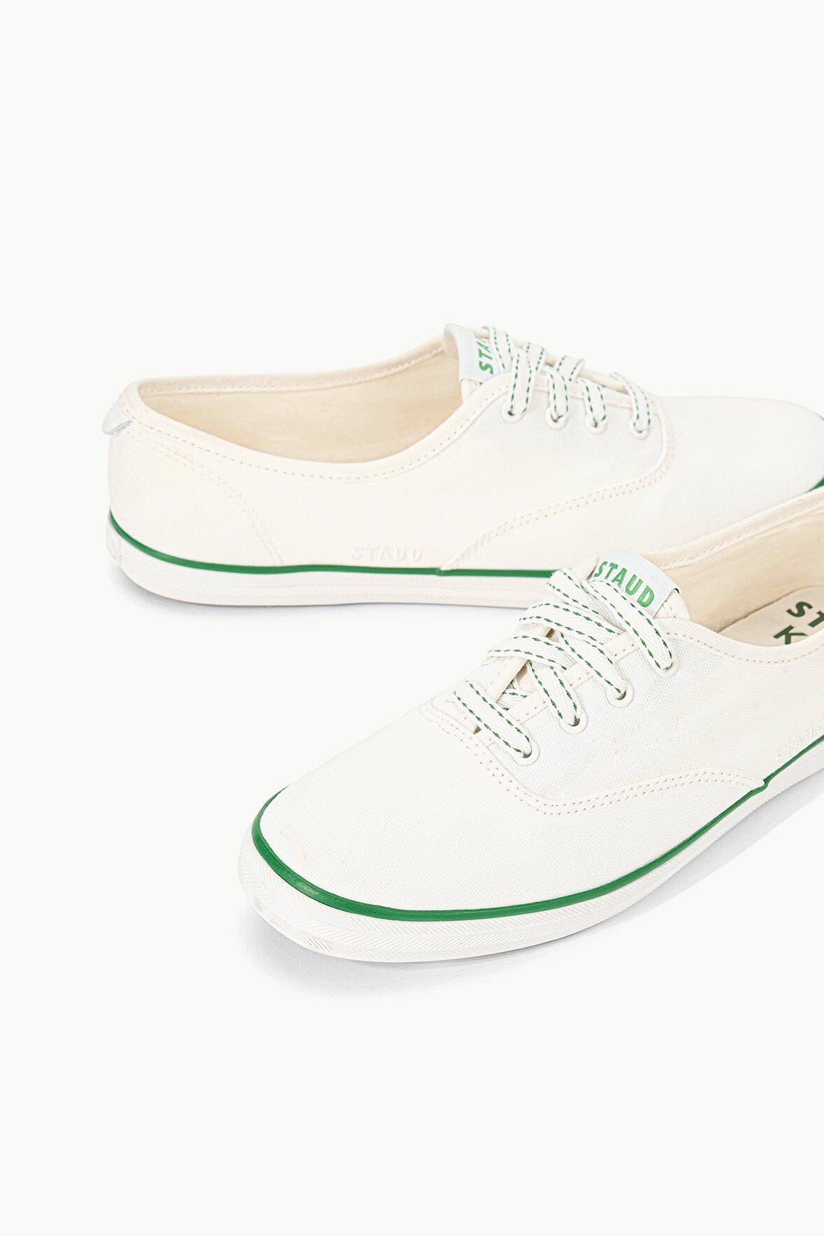 Keds Women s x Staud Champion Canvas Piping Lace Up Canvas Sneakers in White Green Size 7.5 M