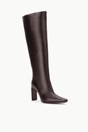Espresso tall high-heel boot, sleek shaft, pointed toe, stiletto heel