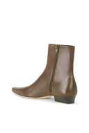 Taupe leather-look flat ankle boot with side zipper and low block heel