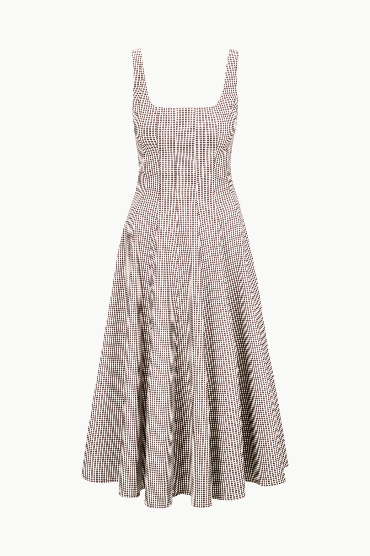 STAUD WELLS DRESS DARK CHOCOLATE MICRO CHECK