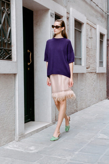 LARK skirt by SANDROSE, light blush with textured fringe hem