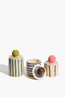 SET OF 3 MOON-LID JARS | MULTI STRIPE GLAZE MULTI STRIPE GLAZE