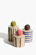 SET OF 3 MOON-LID JARS | MULTI STRIPE GLAZE MULTI STRIPE GLAZE
