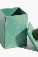 SMALL MOON-LID BOX | SATIN PATINA AND BROWN GLAZE SATIN PATINA AND BROWN GLAZE