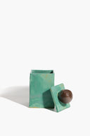 SMALL MOON-LID BOX | SATIN PATINA AND BROWN GLAZE SATIN PATINA AND BROWN GLAZE
