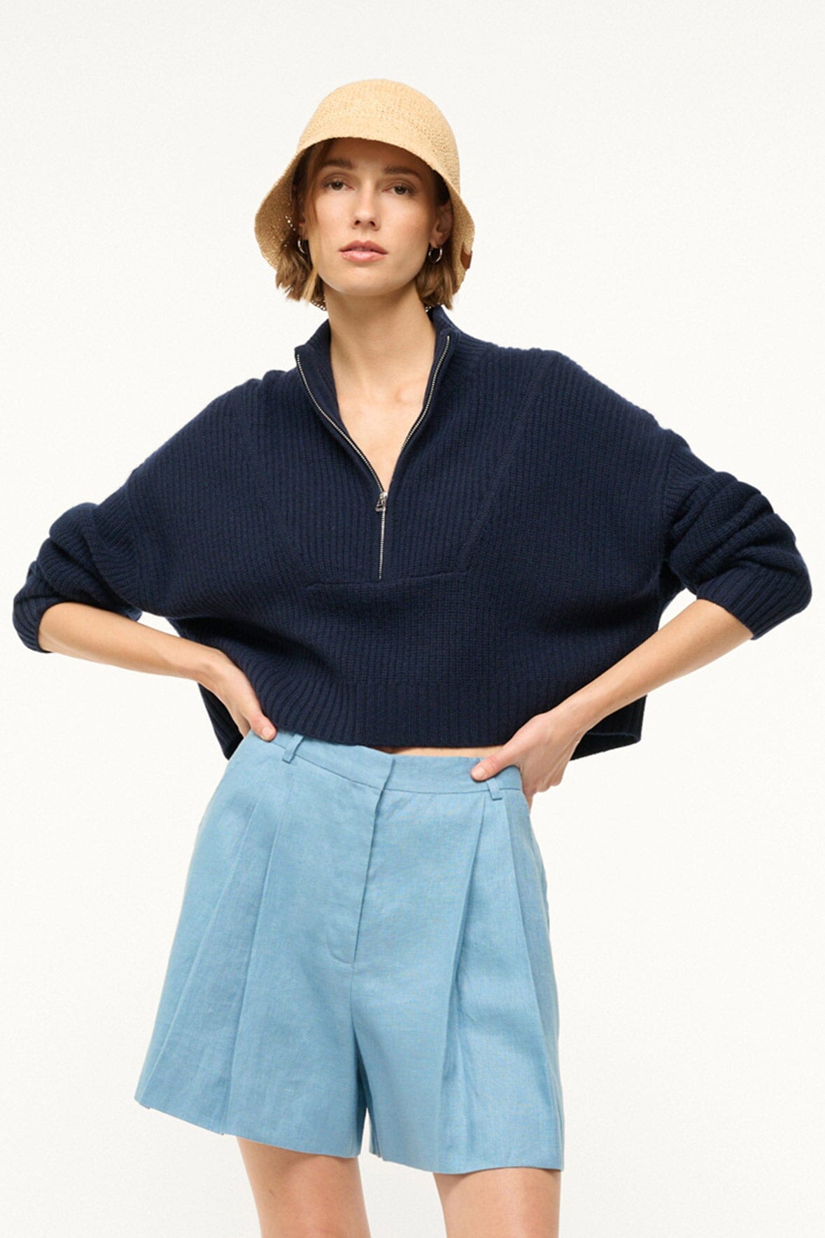 Image CASHMERE CROPPED HAMPTON SWEATER | NAVY 1 of 4 and Clicking this image will trigger a zoom pop-up