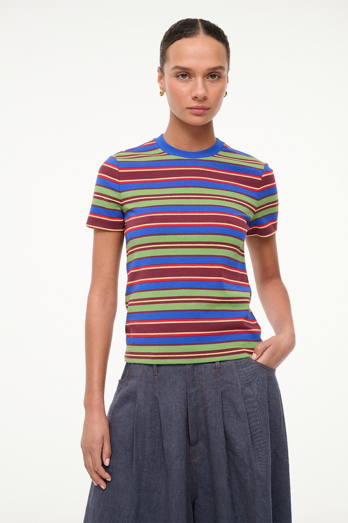 STAUD WEEKEND CREW TEE SPECTRUM STRIPE