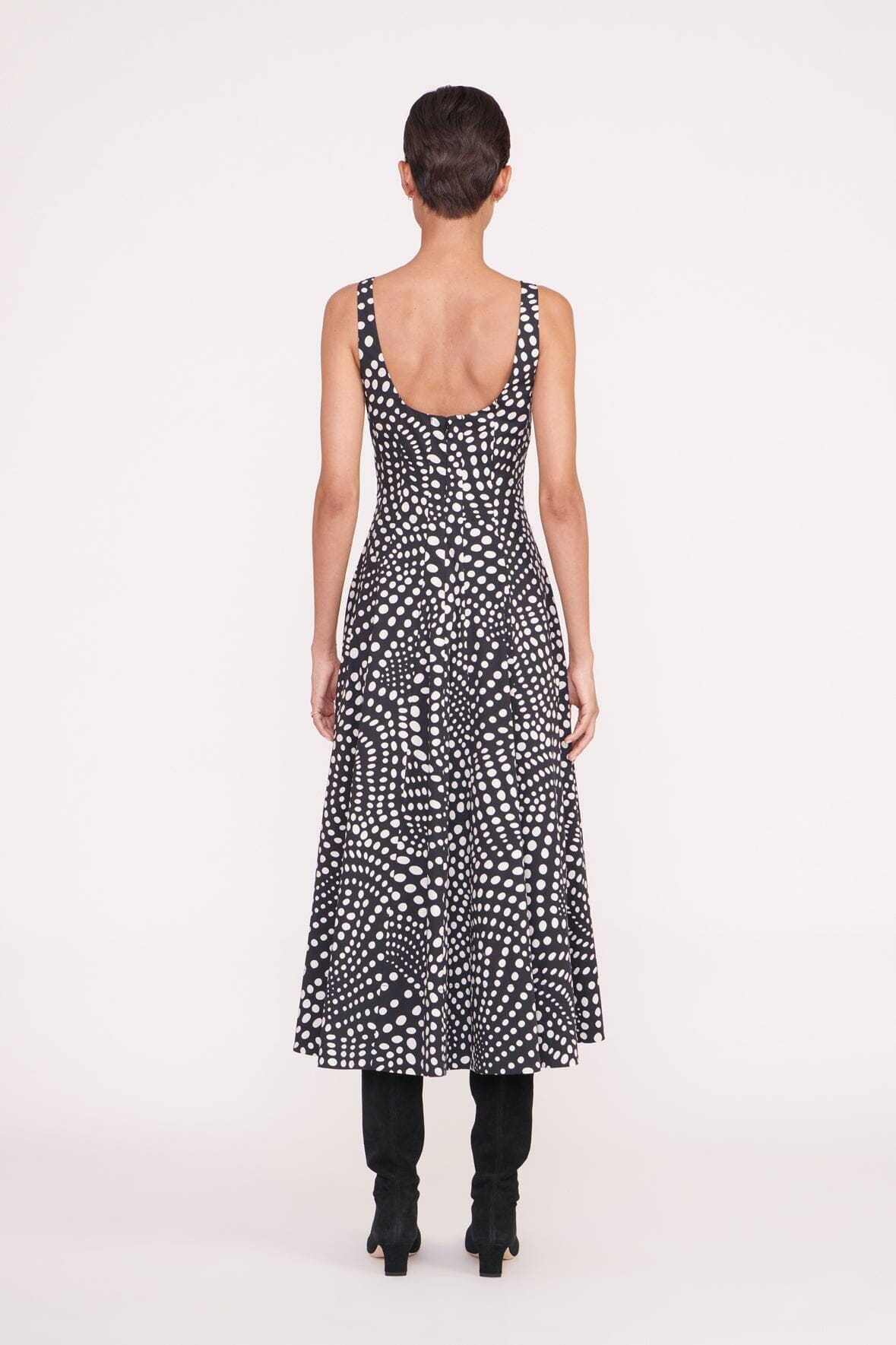 STAUD WELLS DRESS BLACK WAVY DOT