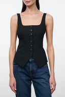 ADRIAN black tank top with square neckline and button-front placket