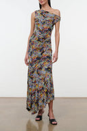 Amaris dress: asymmetrical one-shoulder maxi, millefiore mosaic multicolor print