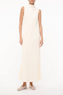 Ivory sleeveless high-neck midi dress with straight fit