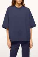 Navy crewneck capsule top with short sleeves, relaxed fit