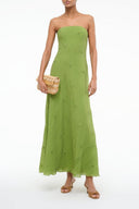 Garden green strapless ankle-length dress with fitted bodice and textured fabric