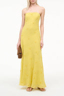 Cassie strapless maxi dress in lemon custard yellow with subtle dot texture