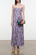 Lilac strapless maxi dress with textured vertical pattern