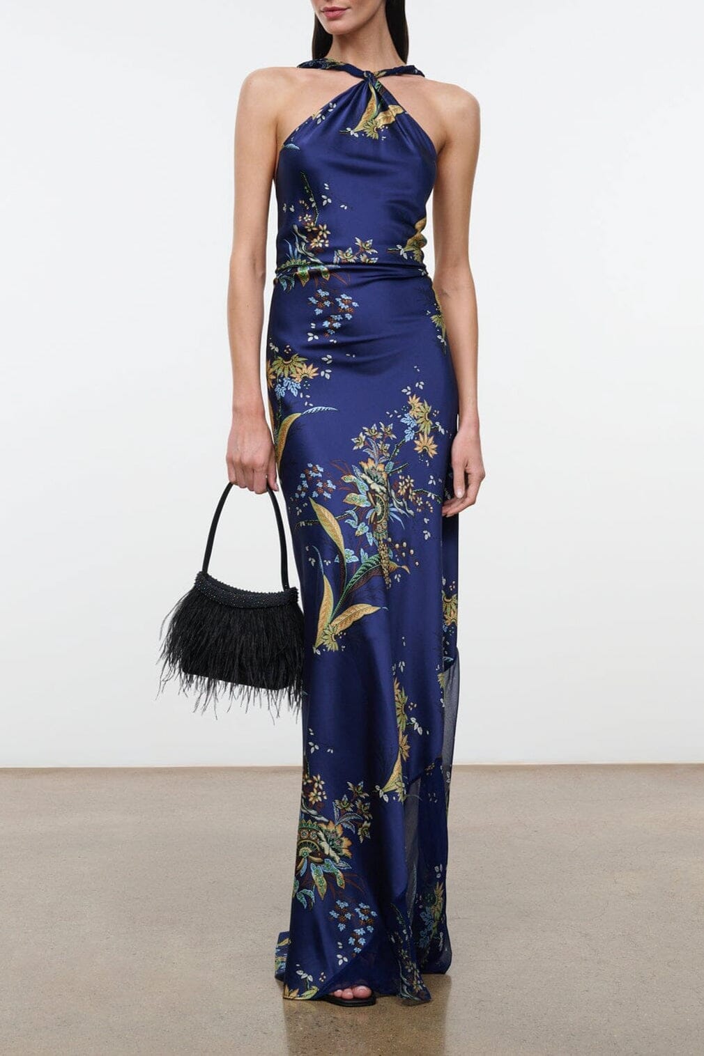 STAUD CHARLI SILK DRESS TAPESTRY MIDNIGHT