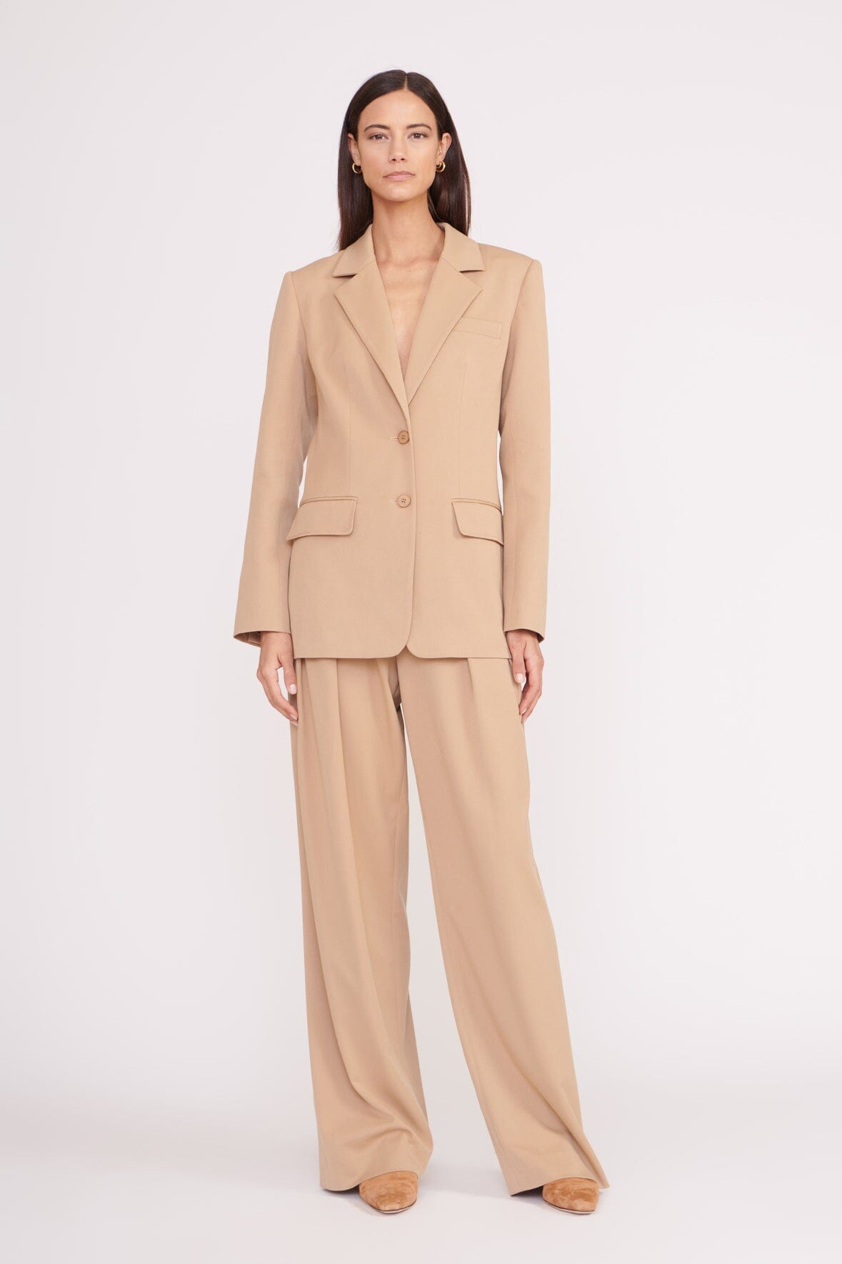 スーツ 80s Camel beige over size double set up Camel double breasted Summer short stretch Skirt Suit