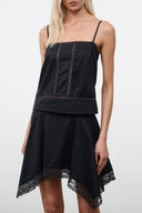 Black camisole top with lace trim and adjustable straps