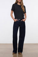 Black crew neck short-sleeve T-shirt with straight hem