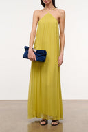 Citron yellow halter maxi dress with flowing skirt