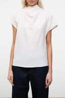 Davina ivory short-sleeve mock-neck top with relaxed fit