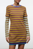 Dillon striped shirt dress with short sleeves, crew neck, multicolor horizontal stripes