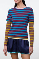 Multicolor striped long-sleeve T-shirt with crew neck