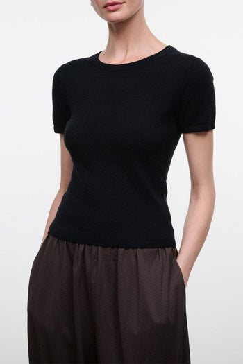 Black cashmere crewneck tee with short sleeves