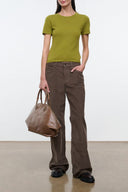 Cashmere crew-neck tee with short sleeves, olive green
