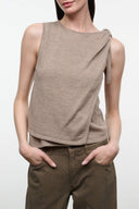 ENYA top: beige sleeveless draped design with shoulder tie detail