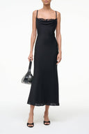 EVANGELINE SILK MIDI DRESS | BLACK