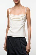Ivory silk camisole top with lace-trim neckline