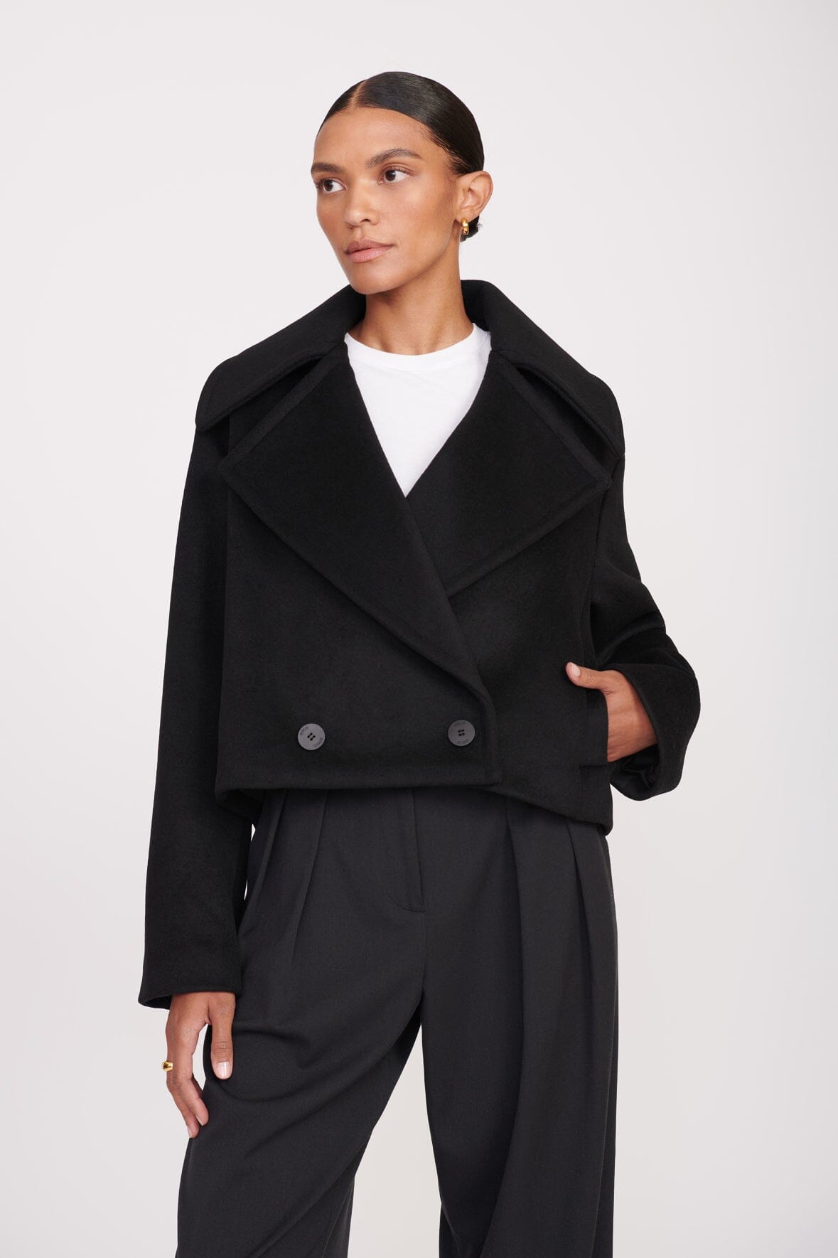 Image CARVER CROPPED COAT | BLACK 1 of 6 and Clicking this image will trigger a zoom pop-up