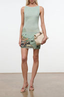 Mint sleeveless mini dress with printed front panel