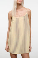 Silk slip dress with thin vertical stripes, adjustable spaghetti straps